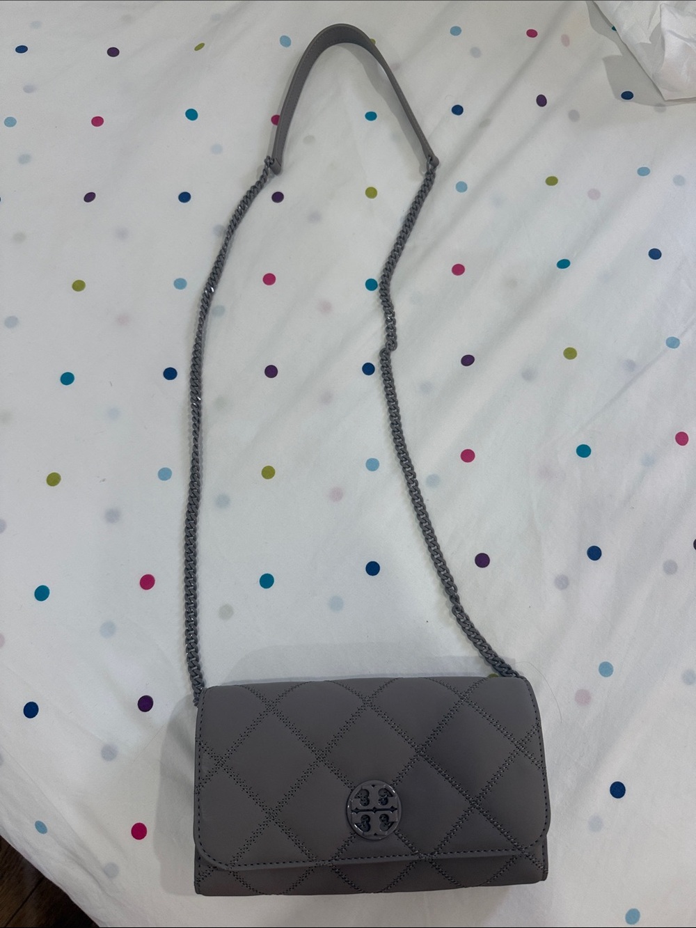 Tory Burch Quilted Chain Crossbody Bag in Gray LIKE NEW